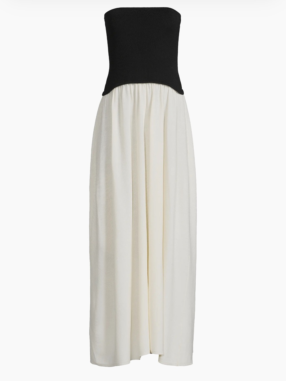 SOLID & STRIPED Black and Cream Strapless Maxi Dress